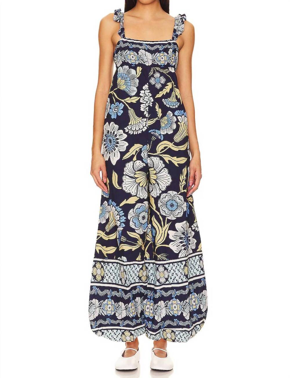 NEW FREE PEOPLE bali albright wide leg jumpsuit in navy combo - Picture 5 of 10
